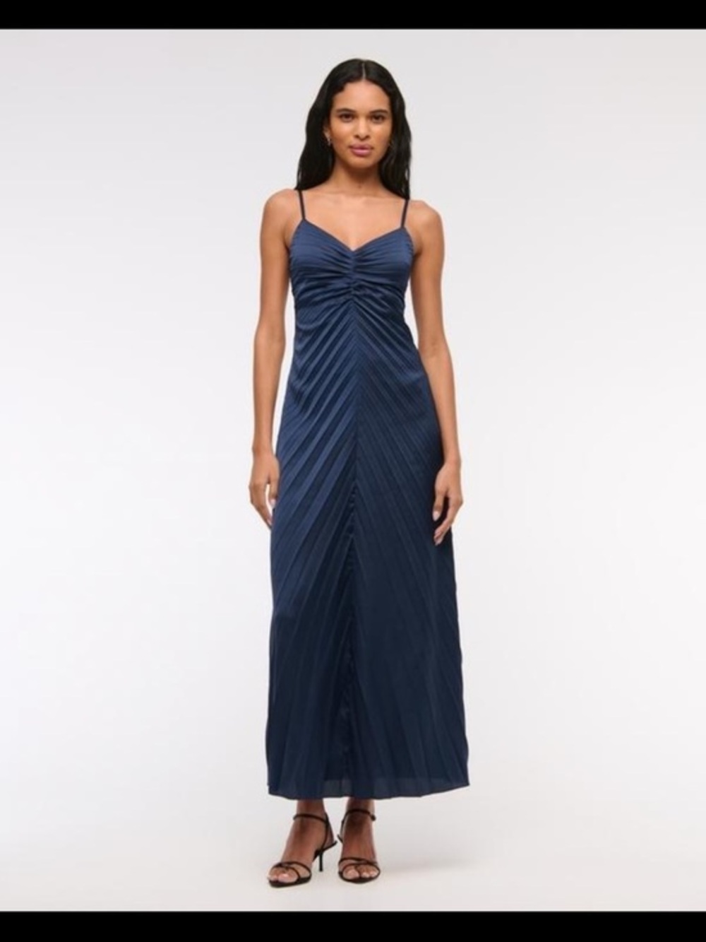 Abercrombie & Fitch Giselle Sunburst Pleated Maxi Dress Navy L Tall